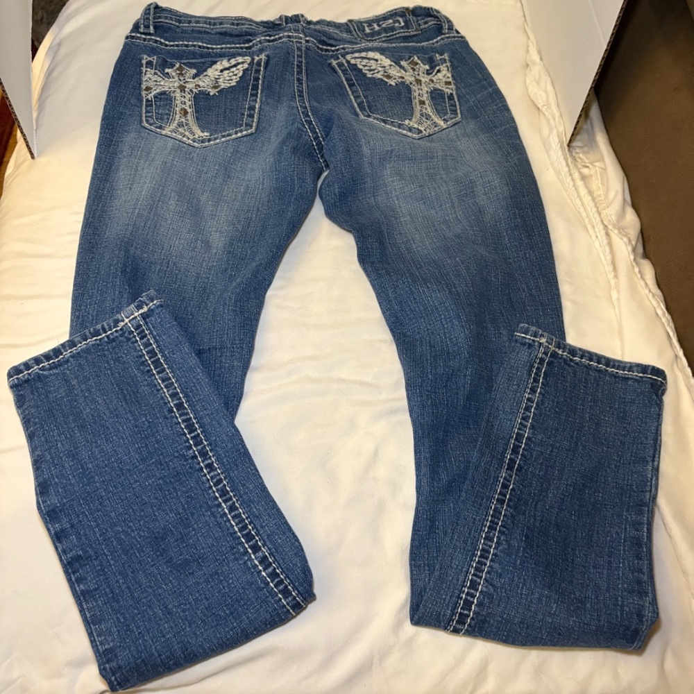 Vintage H2J Jeans Women's Distressed Embroidered Y2K Retro Denim 5/6 Stretch